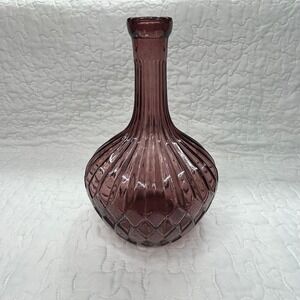 Vintage Italian Amethyst Purple Plum Art Glass Decanter Vase Ribbed Diamond 10"